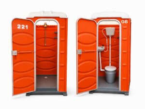 Ducha portátil e banheiro orgânico rede publica laranja para locação em obras e eventos em Maringá e região - OZ Locações